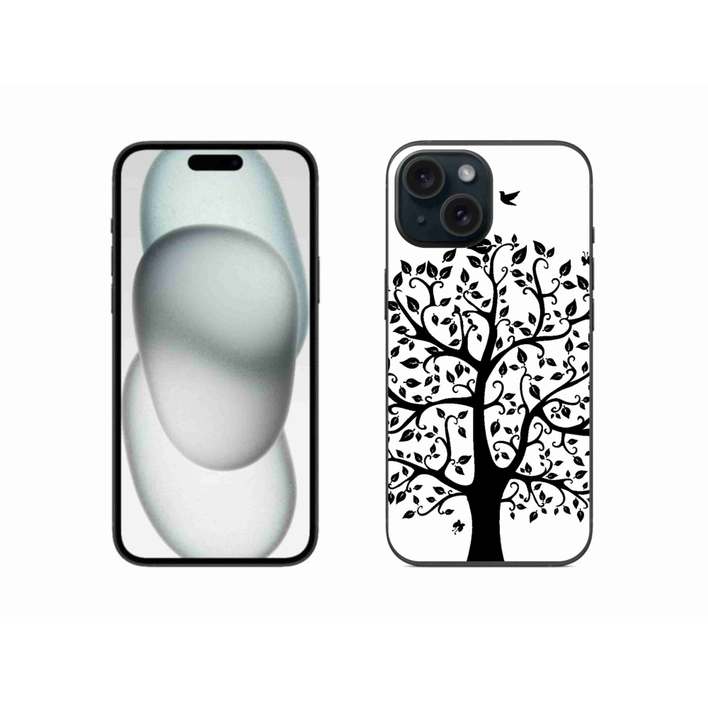 Zselés borítás mmCase iPhone 15 készülékhez - fekete-fehér fa