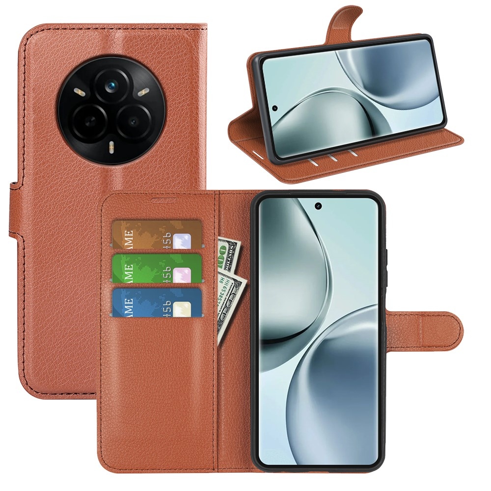 Litchi könyvtáska a Realme 14 Pro 5G készülékhez - barna