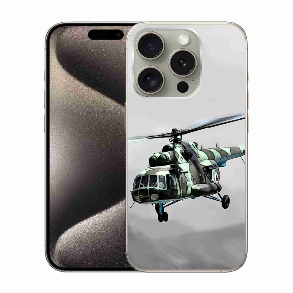 Zselés borítás mmCase iPhone 15 Pro készülékhez - katonai helikopter