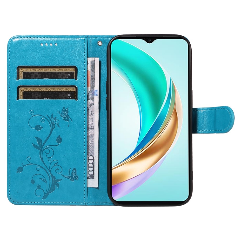 Virágos könyvtáska Honor X6b készülékhez - kék