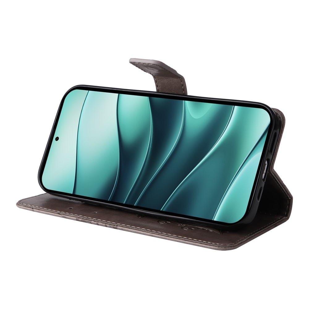 Nagy pillangó könyv tok a Xiaomi Redmi Note 14 5G-hez - szürke