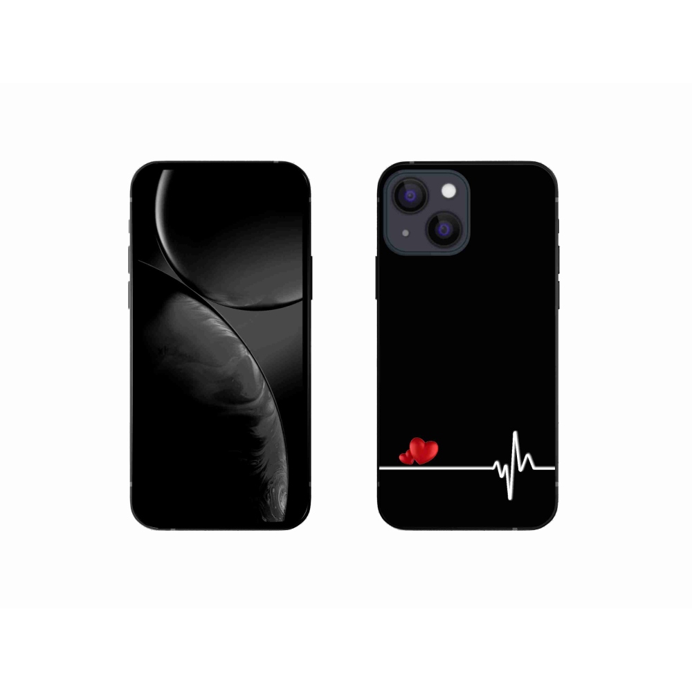 Gél borítás mmCase iPhone 13 mini 5.4 készülékhez - szív és szívverés fekete háttérrel