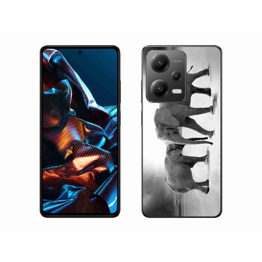 Gél borítás mmCase a Xiaomi Redmi Note 12 Pro 5G számára - fekete és fehér elefántok