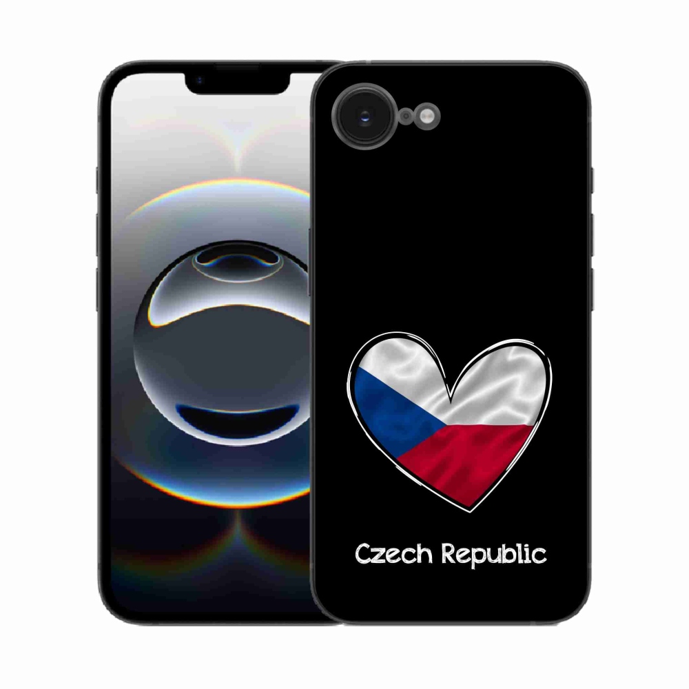 Zselés borítás mmCase iPhone 16e készülékhez - zászlós szív fekete háttérrel