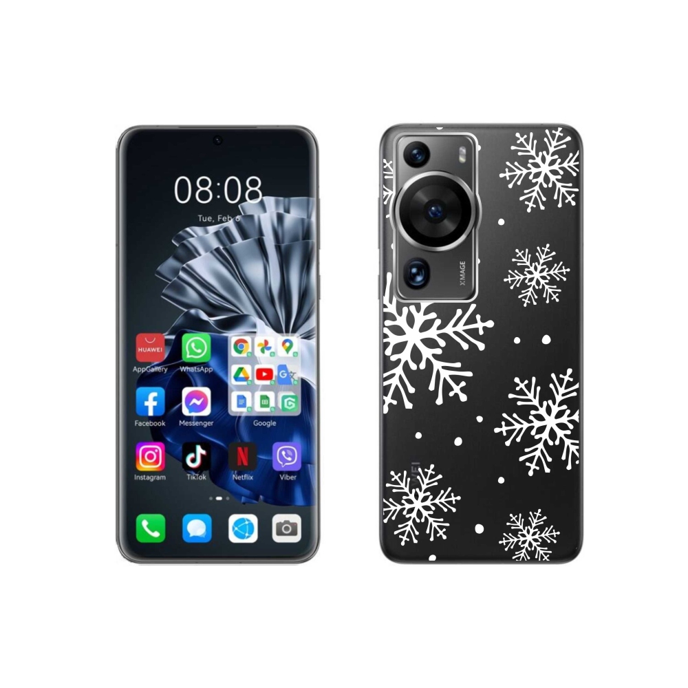 Gél borítás mmCase a Huawei P60 Pro készülékre - fehér hópelyhek átlátszó háttéren