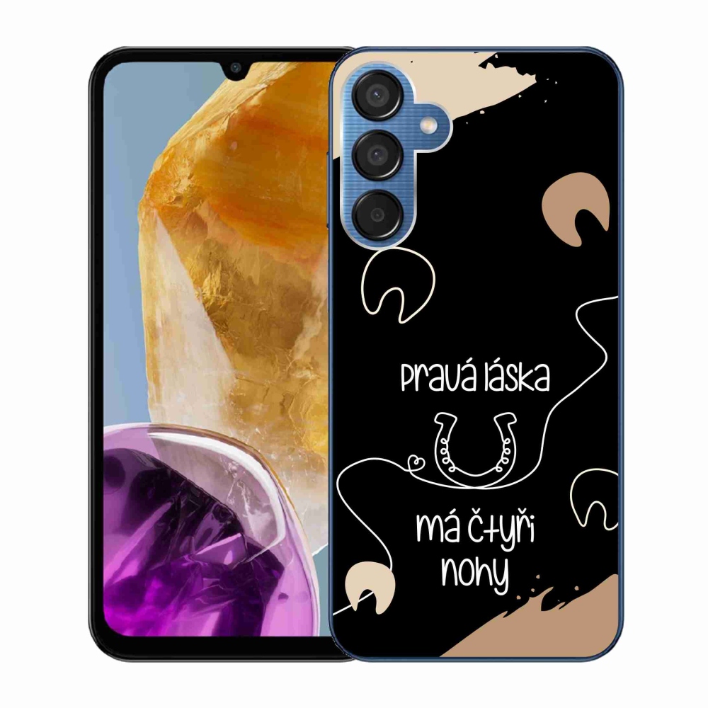 Gél borítás mmCase Samsung Galaxy M15 5G - ló motívum fekete háttérrel