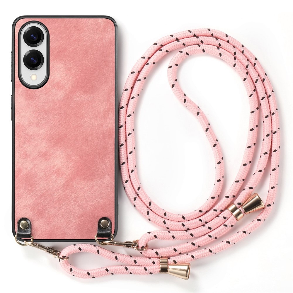 Retro zselés tok húzózsinórral és műbőrrel Samsung Galaxy S25 Edge készülékhez - rózsaszínű
