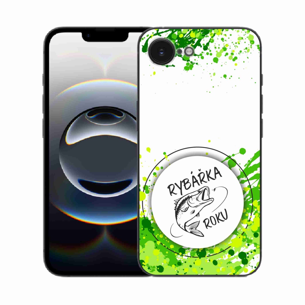 Zselés borító mmCase iPhone 16e készülékhez - Az év horgásza fehér háttérrel