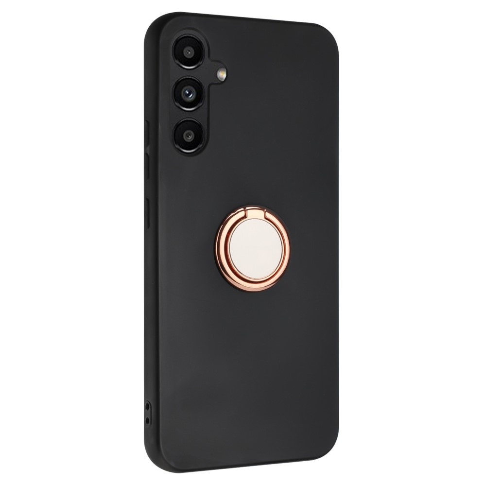 Matt zselés tok ujjgyűrűvel Samsung Galaxy M15 5G - fekete / rózsaarany