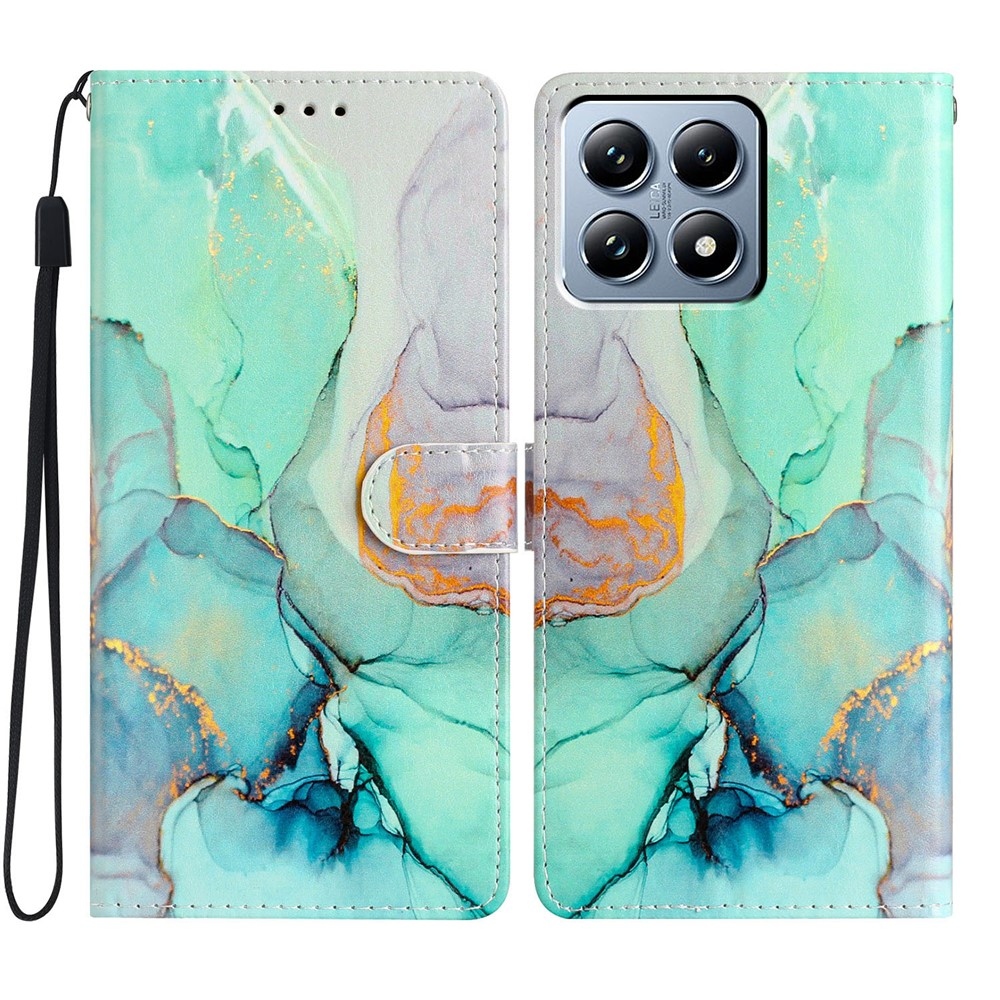 Egyedi könyvtáska Xiaomi 15T-hez - zöld márvány