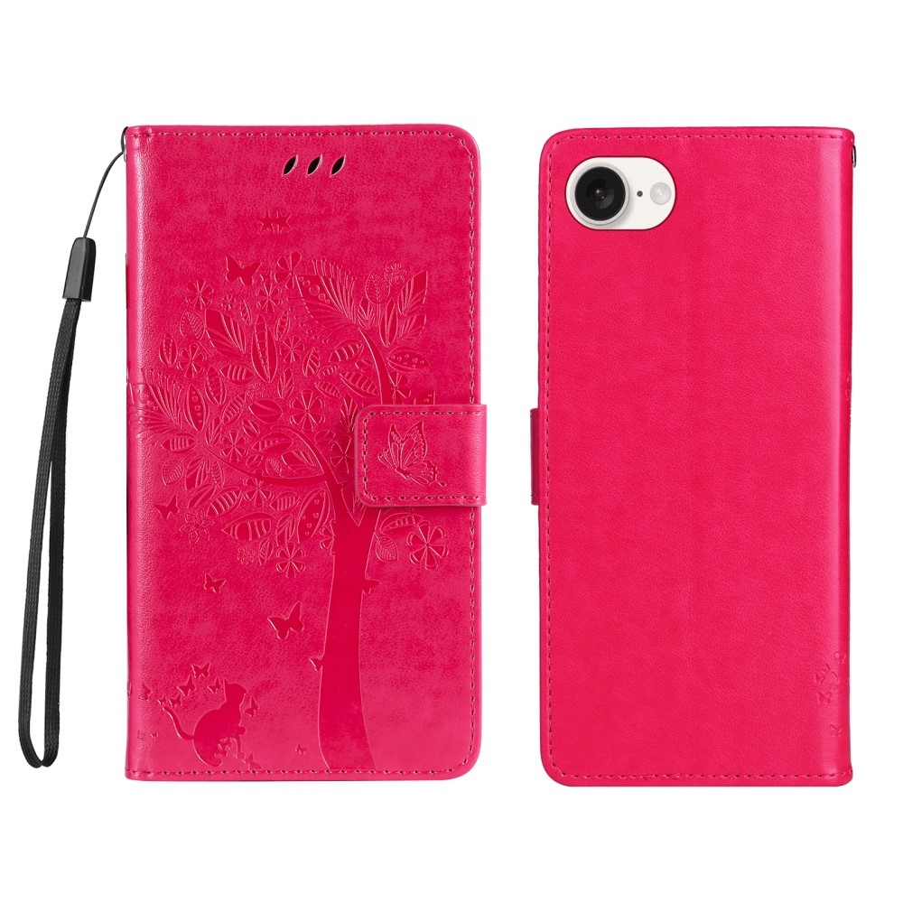 Fák könyvtáska iPhone 16e készülékhez - rózsaszínű