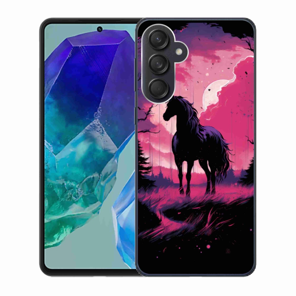Zselés borítás mmCase Samsung Galaxy M55 5G - fekete rajzfilm ló 1