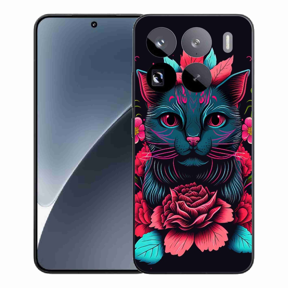 Gél borító mmCase a Xiaomi 15 Pro számára - virágok és macska