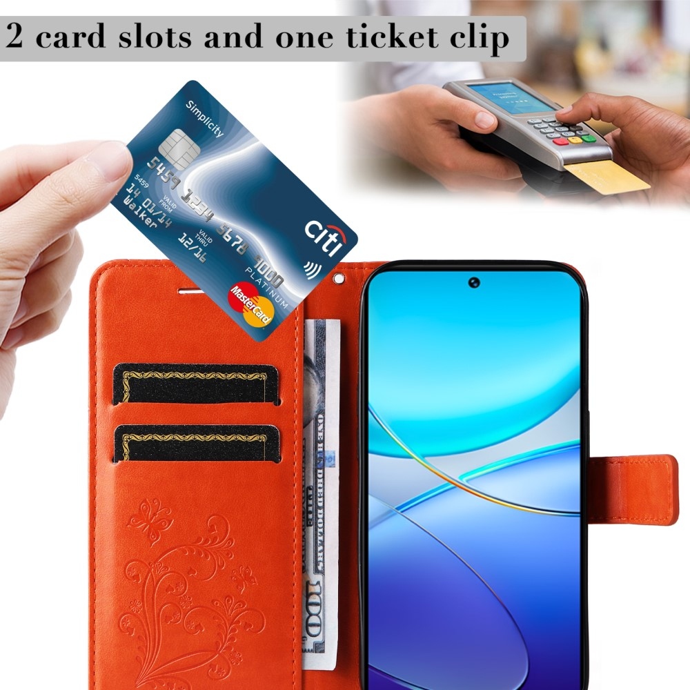 Nagy pillangó könyv tok Vivo V40 SE 4G/5G - narancssárga