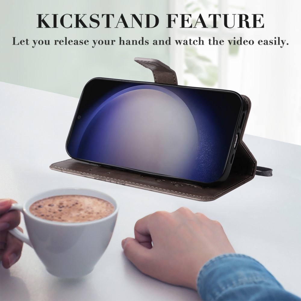 Nagy pillangó könyv tok Samsung Galaxy S25 készülékhez - szürke