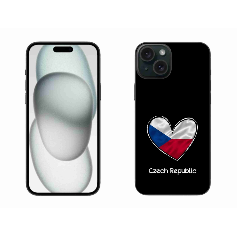 Zselés borítás mmCase iPhone 15 Plus készülékhez - zászlós szív fekete háttérrel