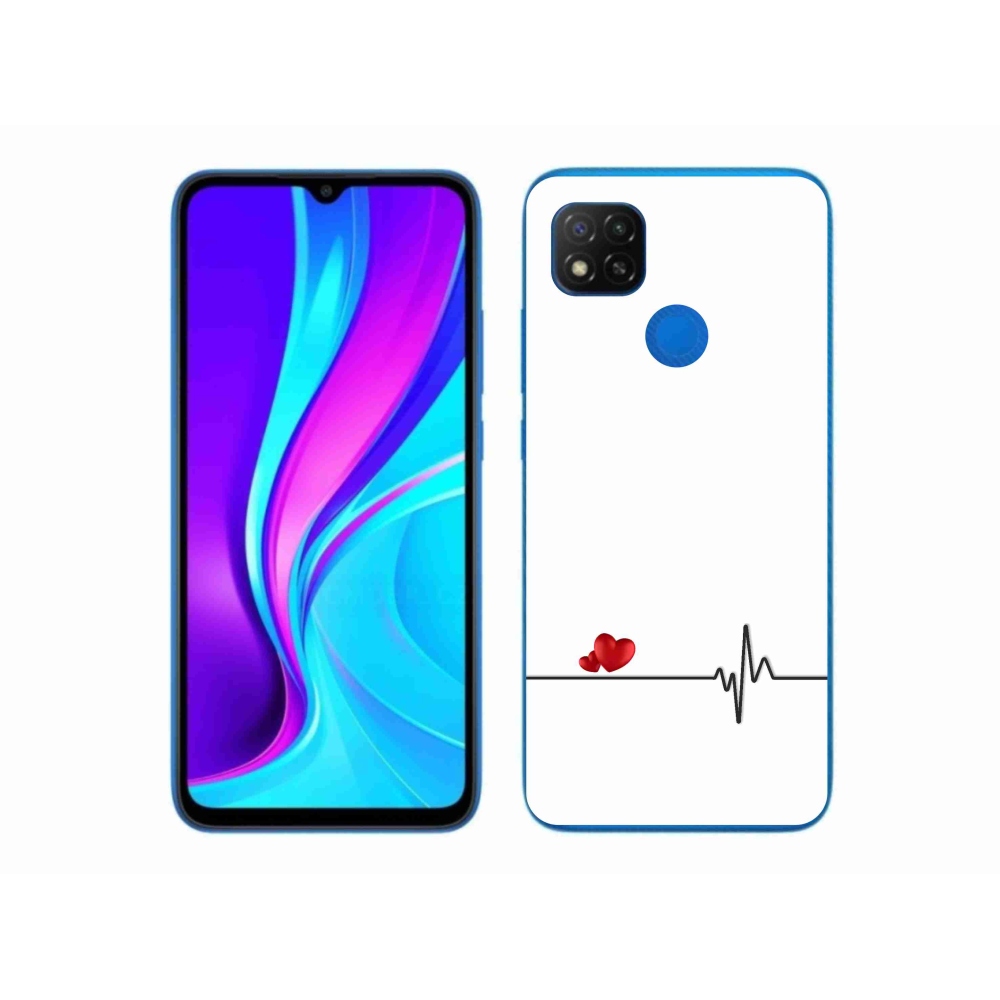 Gél borító mmCase a Xiaomi Redmi 9C - szív és szívverés fehér háttérrel