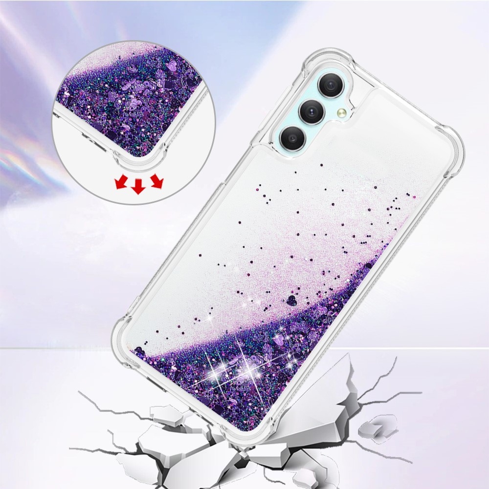 Glitter homokóra zselés tok Samsung Galaxy A24 készülékhez - sötétlila/szív