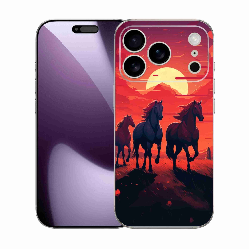Gél borítás mmCase iPhone 17 Pro készülékhez - lovak és naplemente