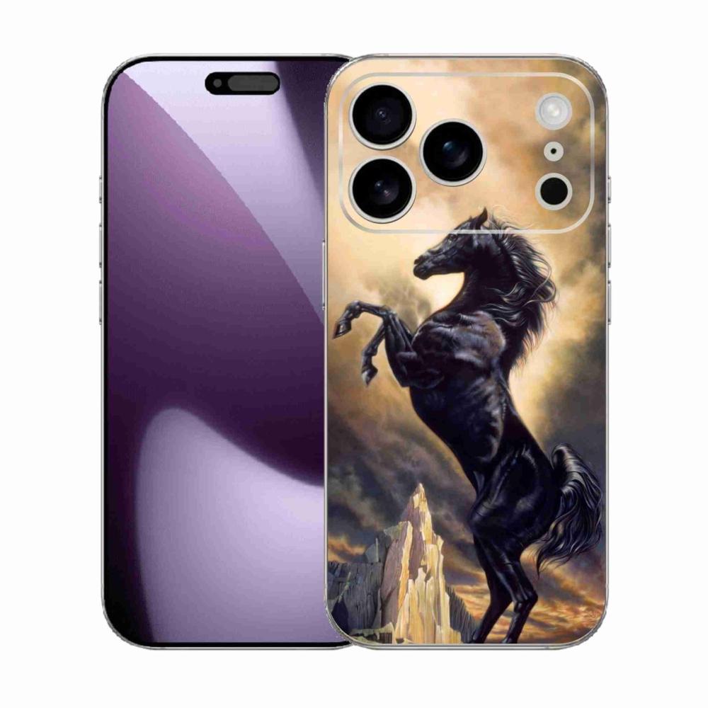 Zselés borítás mmCase iPhone 17 Pro készülékhez - fekete rajzfilm ló