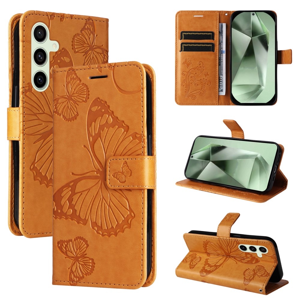 Nagy pillangó könyv tok Samsung Galaxy S24 FE készülékhez - sárga