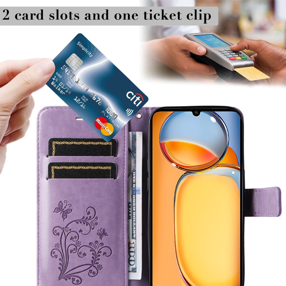 Nagy pillangó könyv tok Xiaomi Poco C65/Redmi 13C - lila