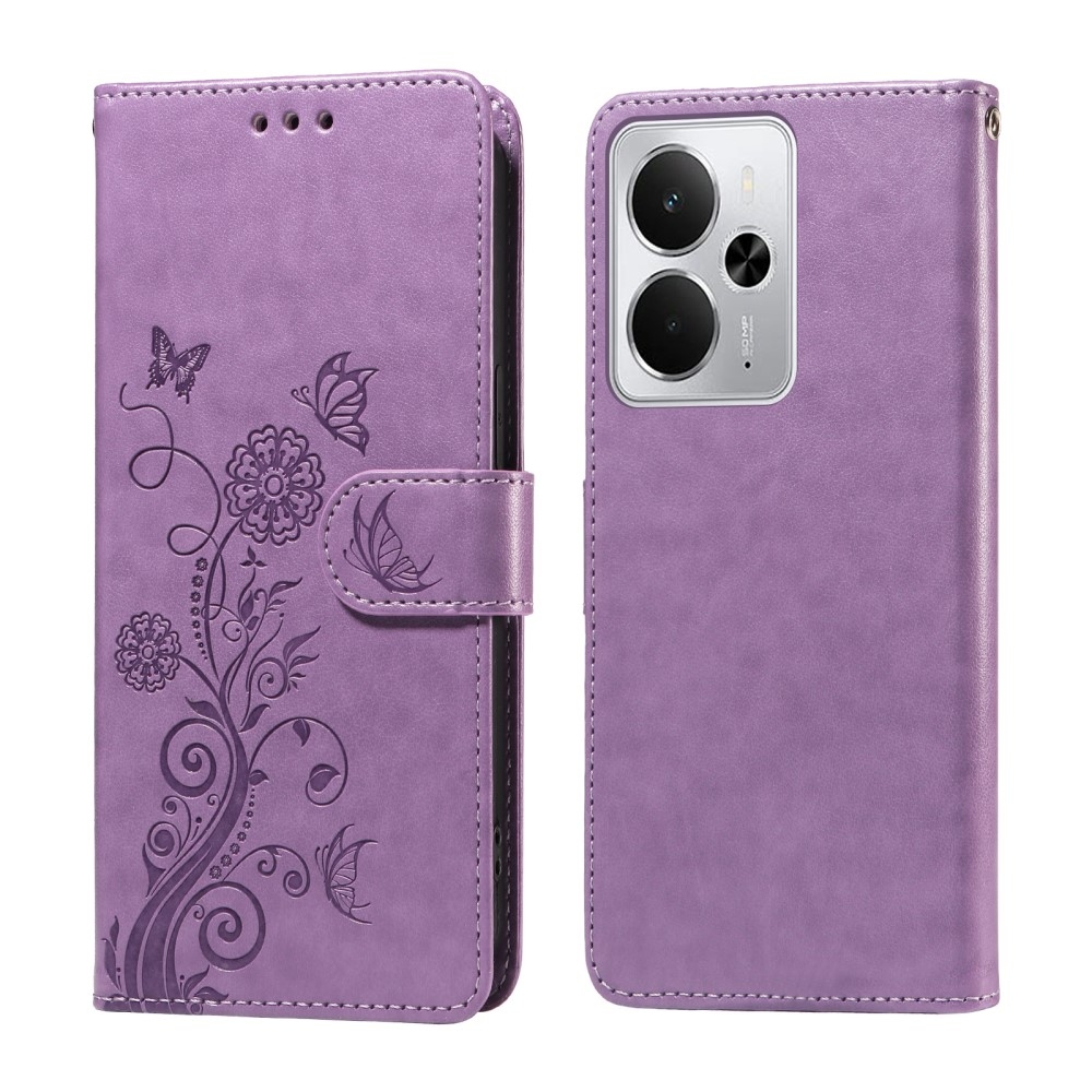 Virágos könyvtáska a Realme 14 5G készülékhez - lila