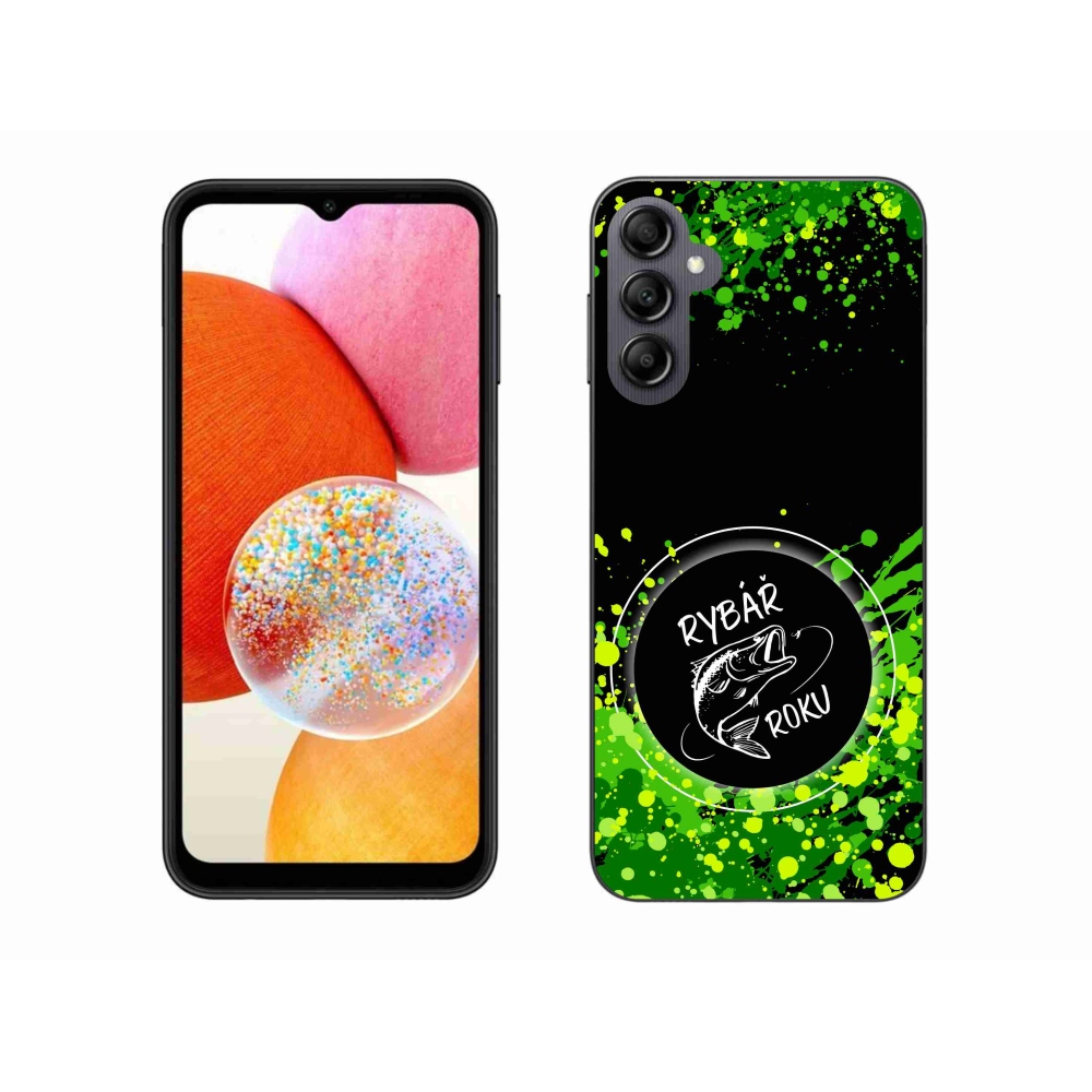 Zselés borítás mmCase Samsung Galaxy A14 4G/5G - az év horgásza fekete háttérrel