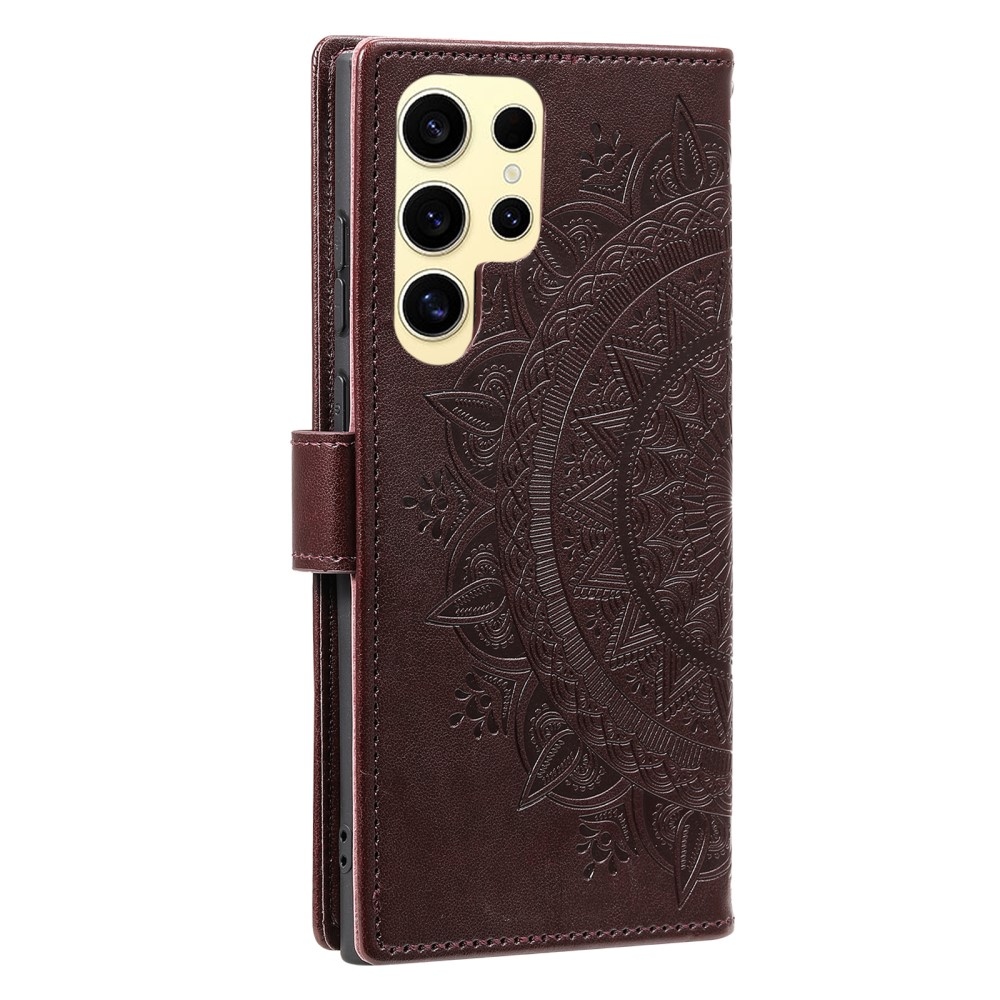 Mandala könyv tok Samsung Galaxy S25 Ultra készülékhez - barna