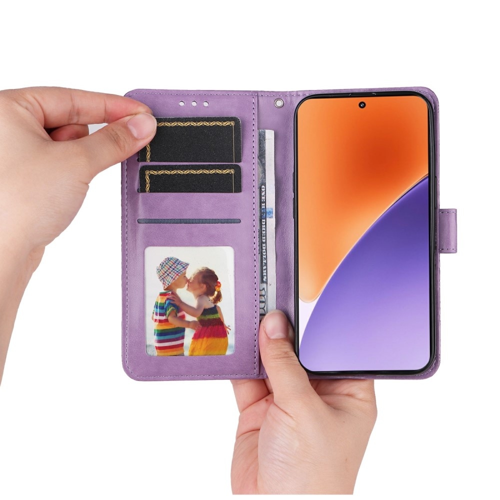 Napraforgó könyv tok a Xiaomi 15-öshöz - lila