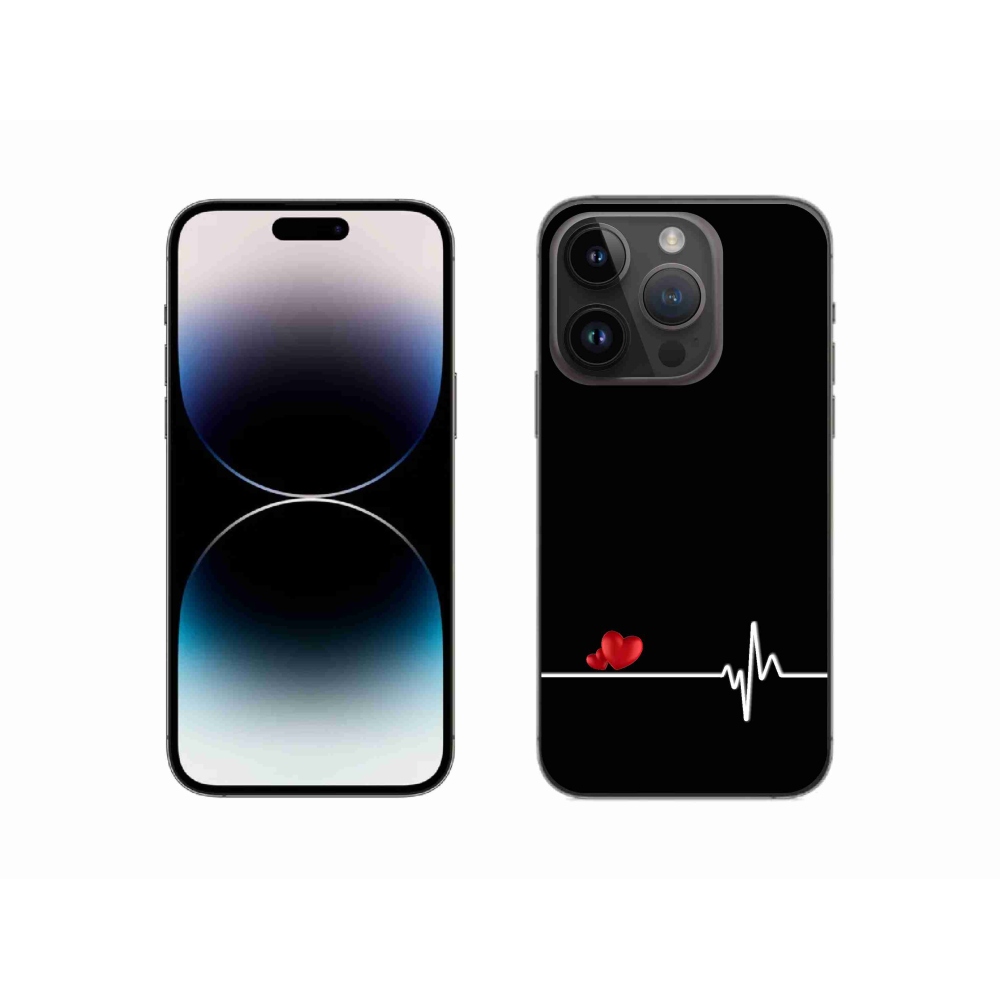 Zselés borítás mmCase iPhone 14 Pro 6.1 készülékhez - szív és szívverés fekete háttérrel