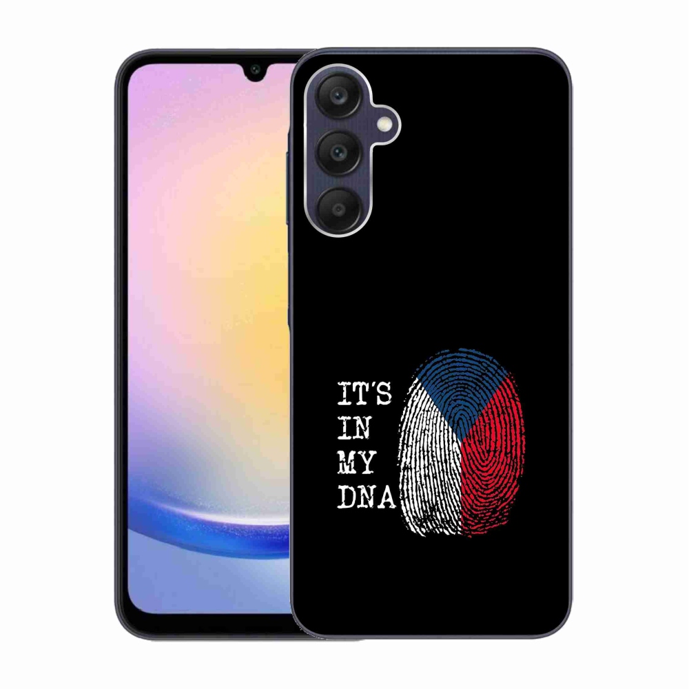 Gél védőhuzat mmCase Samsung Galaxy A25 5G - zászlós ujjlenyomat fekete háttérrel