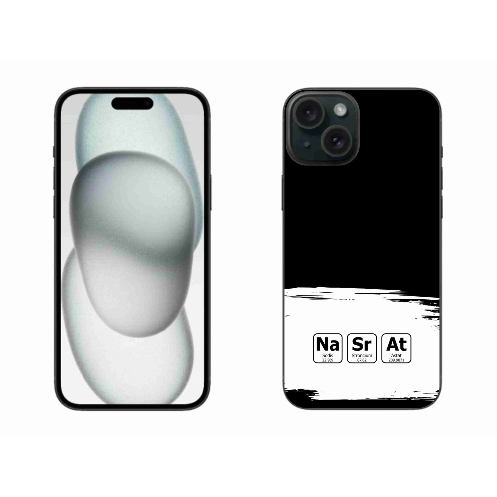 Gél borítás mmCase iPhone 15 Plus készülékhez - kémiai elemek fehér és fekete háttérrel