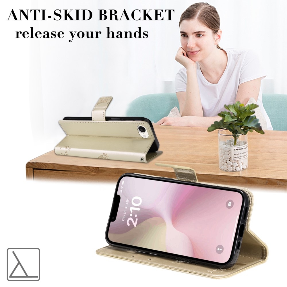 Fák könyvtáska iPhone 16e készülékhez - arany színben