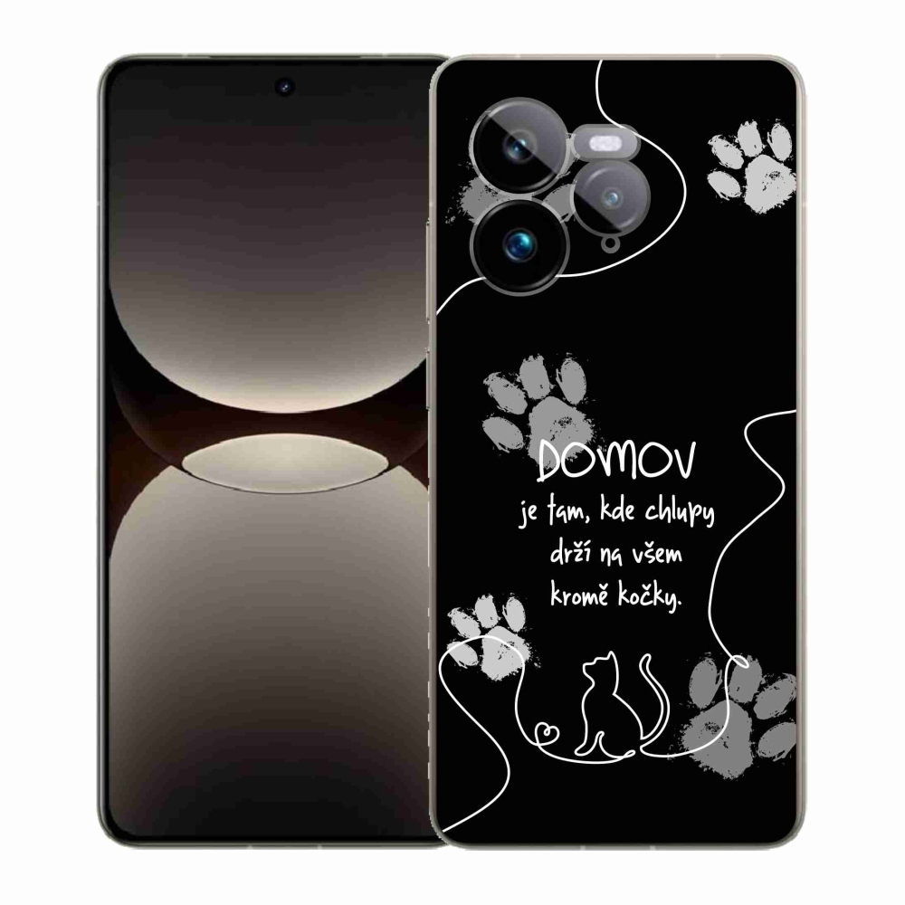 Gél borítás mmCase a Realme GT 7 Pro 5G készülékhez - macska motívum fekete háttérrel
