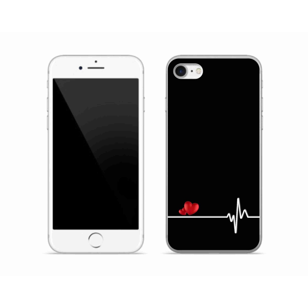 Zselés borítás mmCase iPhone SE (2020) - szív és szívverés fekete háttérrel