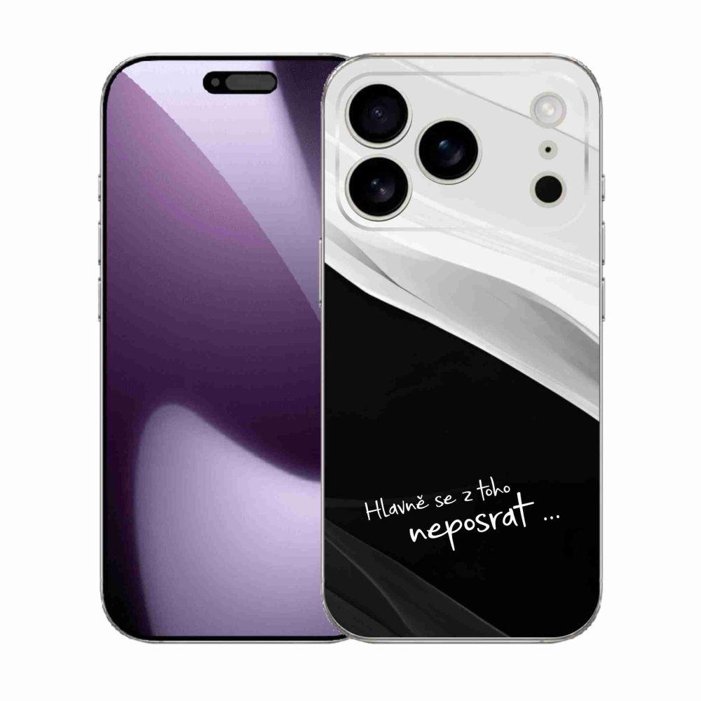 Gél borító mmCase iPhone 17 Pro készülékhez - vicces szöveg 13 fekete és fehér háttérrel