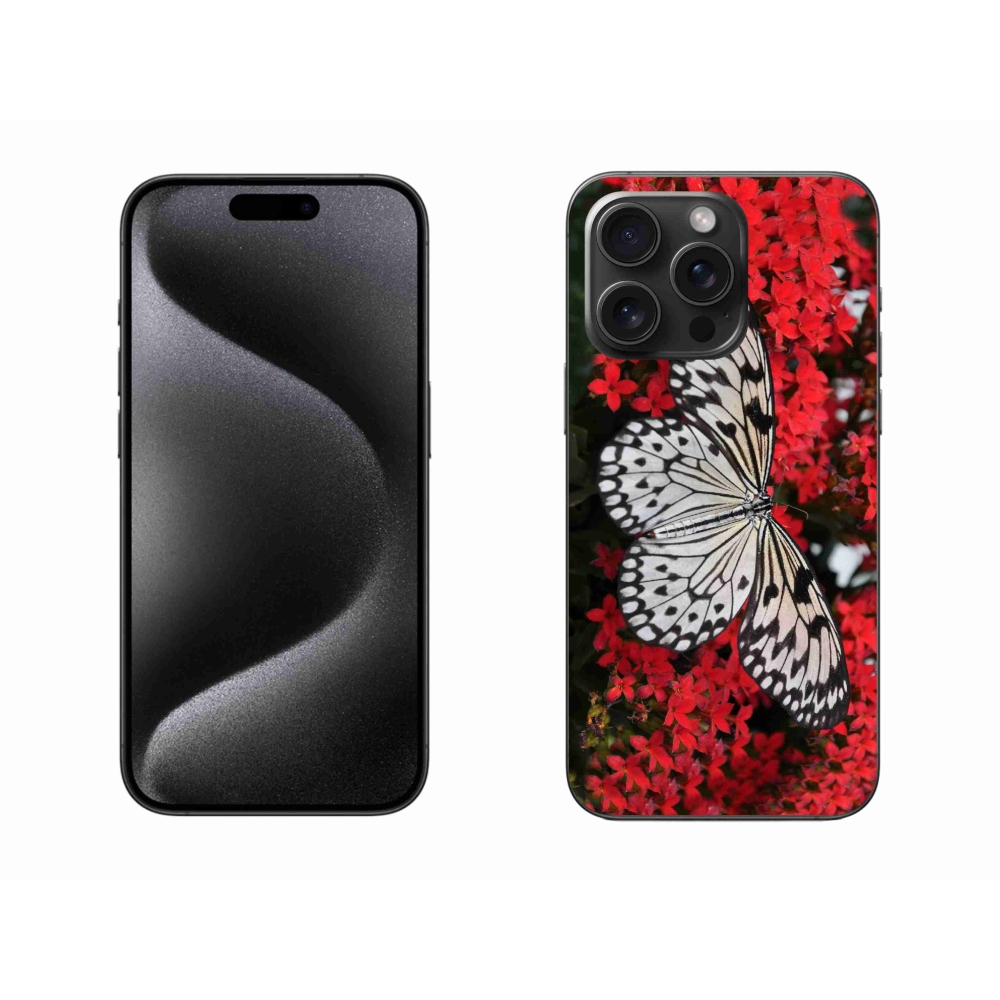 Zselés borítás mmCase iPhone 15 Pro Max készülékhez - fekete-fehér pillangó 1