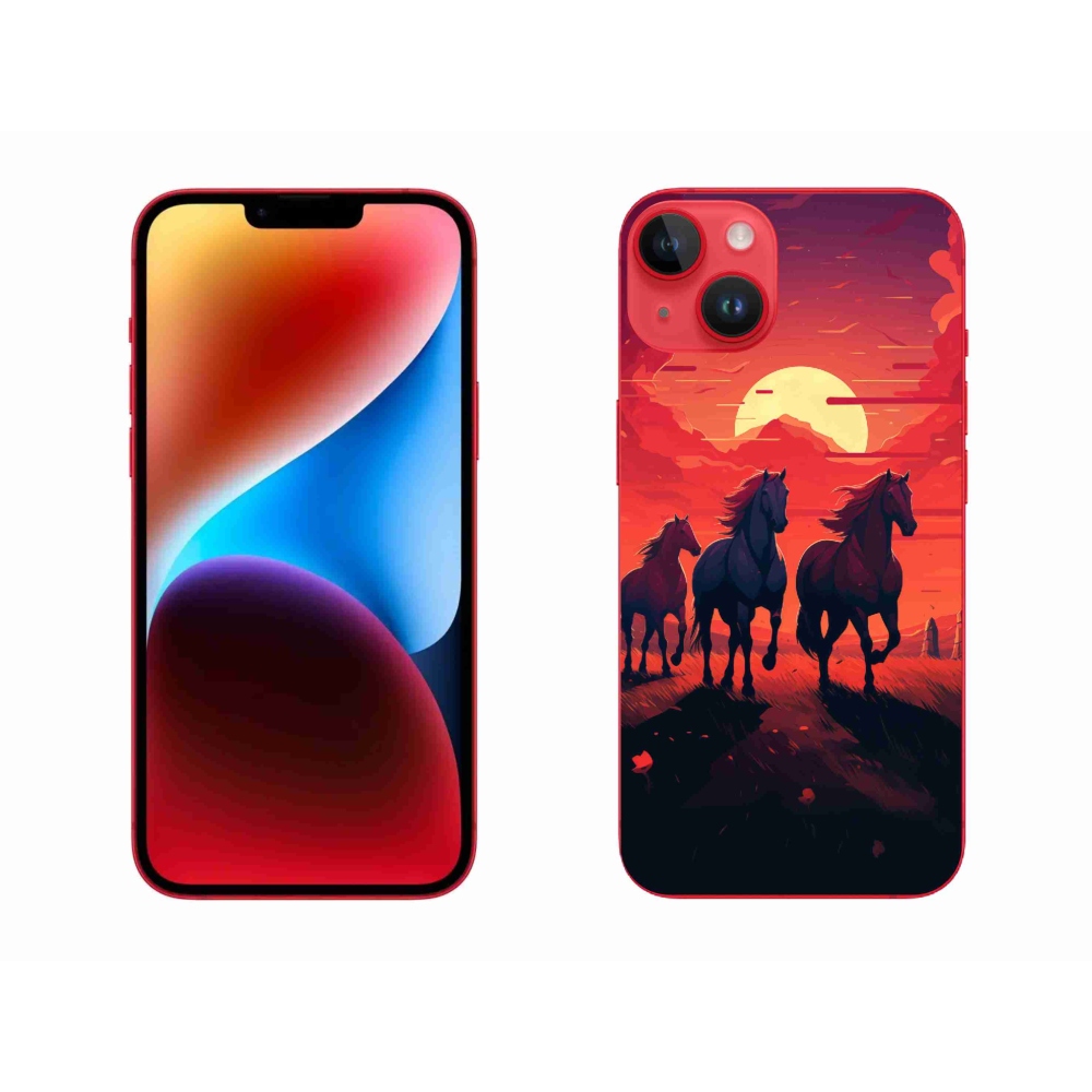 Zselés borítás mmCase iPhone 14 Plus készülékhez - lovak és naplemente