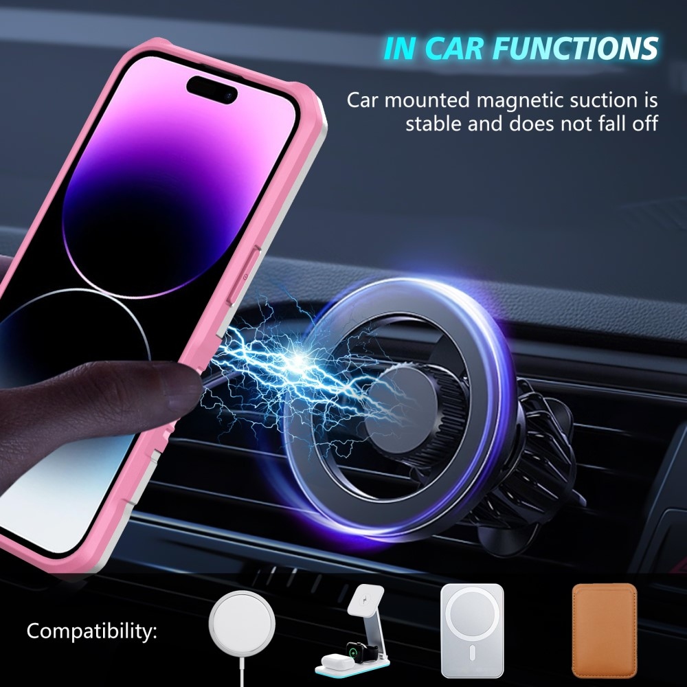 Katonai tartós védőburkolat MagSafe-vel iPhone 14 Pro Max készülékhez - rózsaszín/fehér