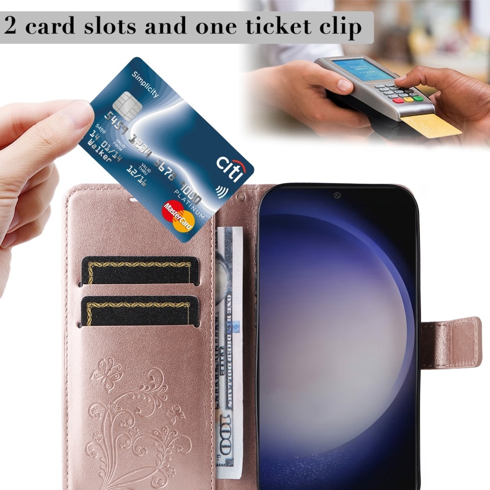 Nagy pillangó könyv tok Samsung Galaxy S25 készülékhez - rózsaarany