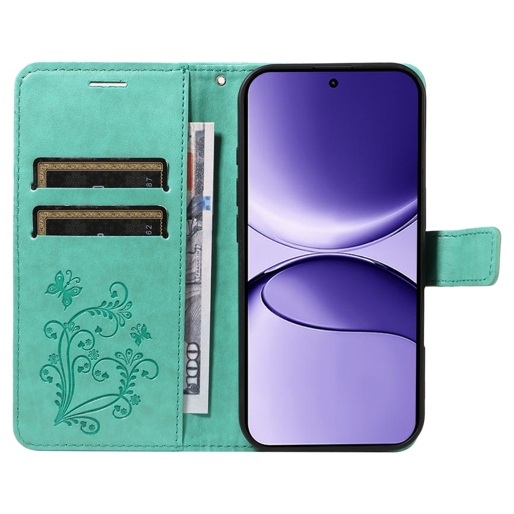 Nagy pillangó könyv tok a Xiaomi Poco F7 5G-hez - teal színű