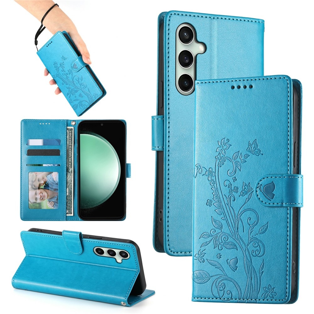 Virágok könyv tok Samsung Galaxy S25 FE készülékhez - kék