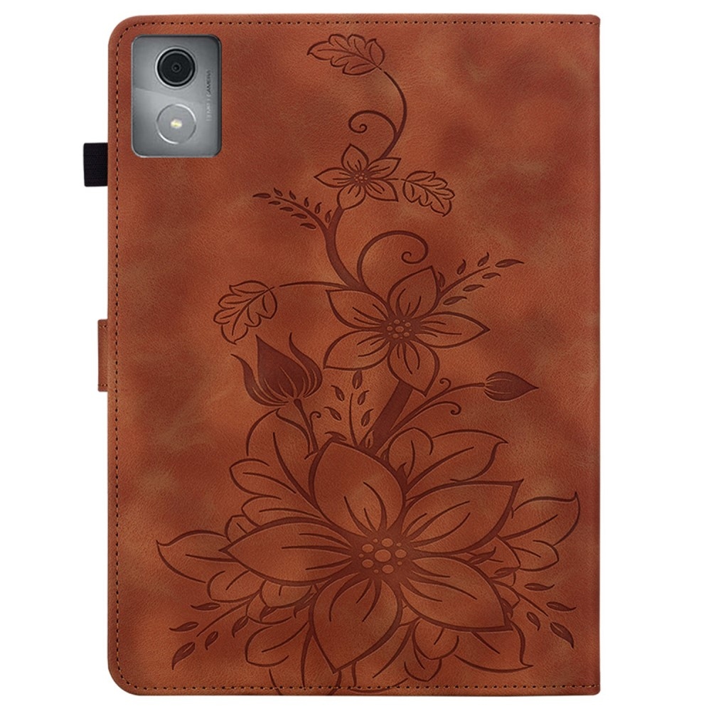 Virágok záró tok Lenovo Tab K11 Plus-hoz - barna