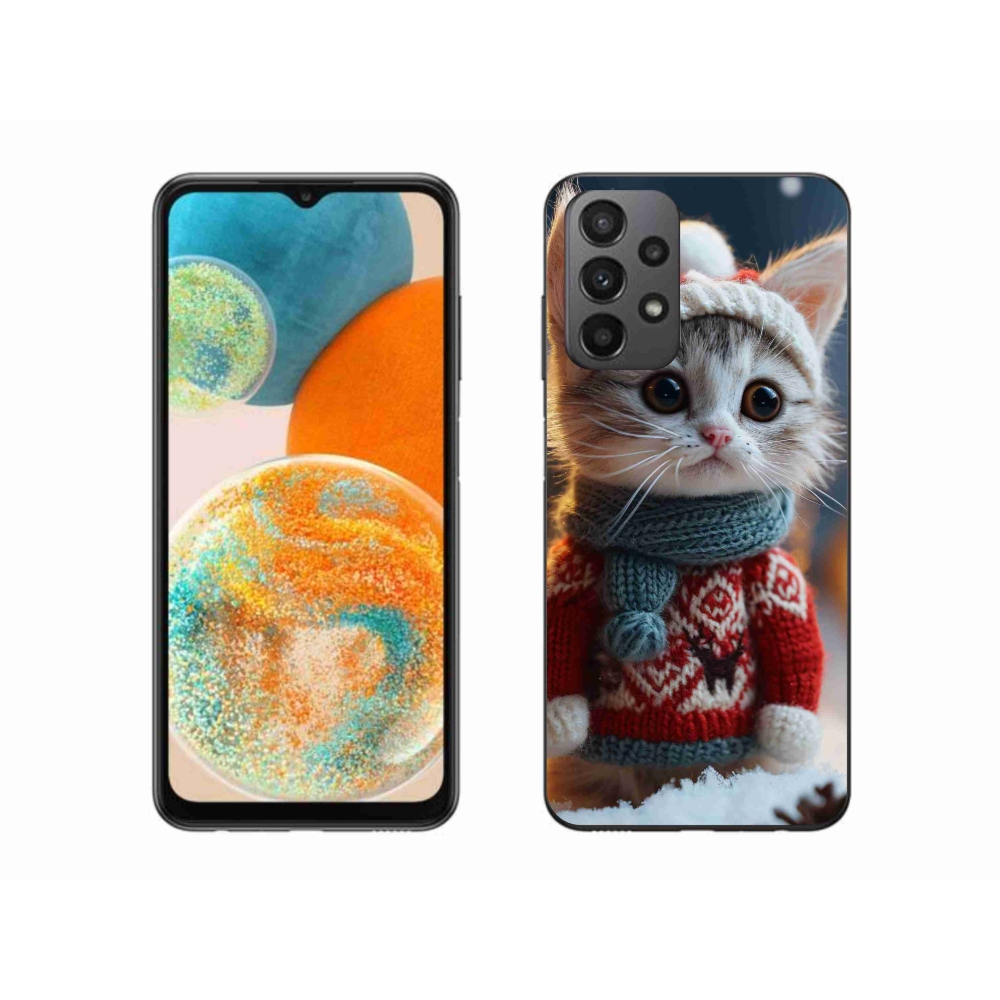 Zselés borítás mmCase Samsung Galaxy A23 4G/5G készülékhez - cica pulóverben