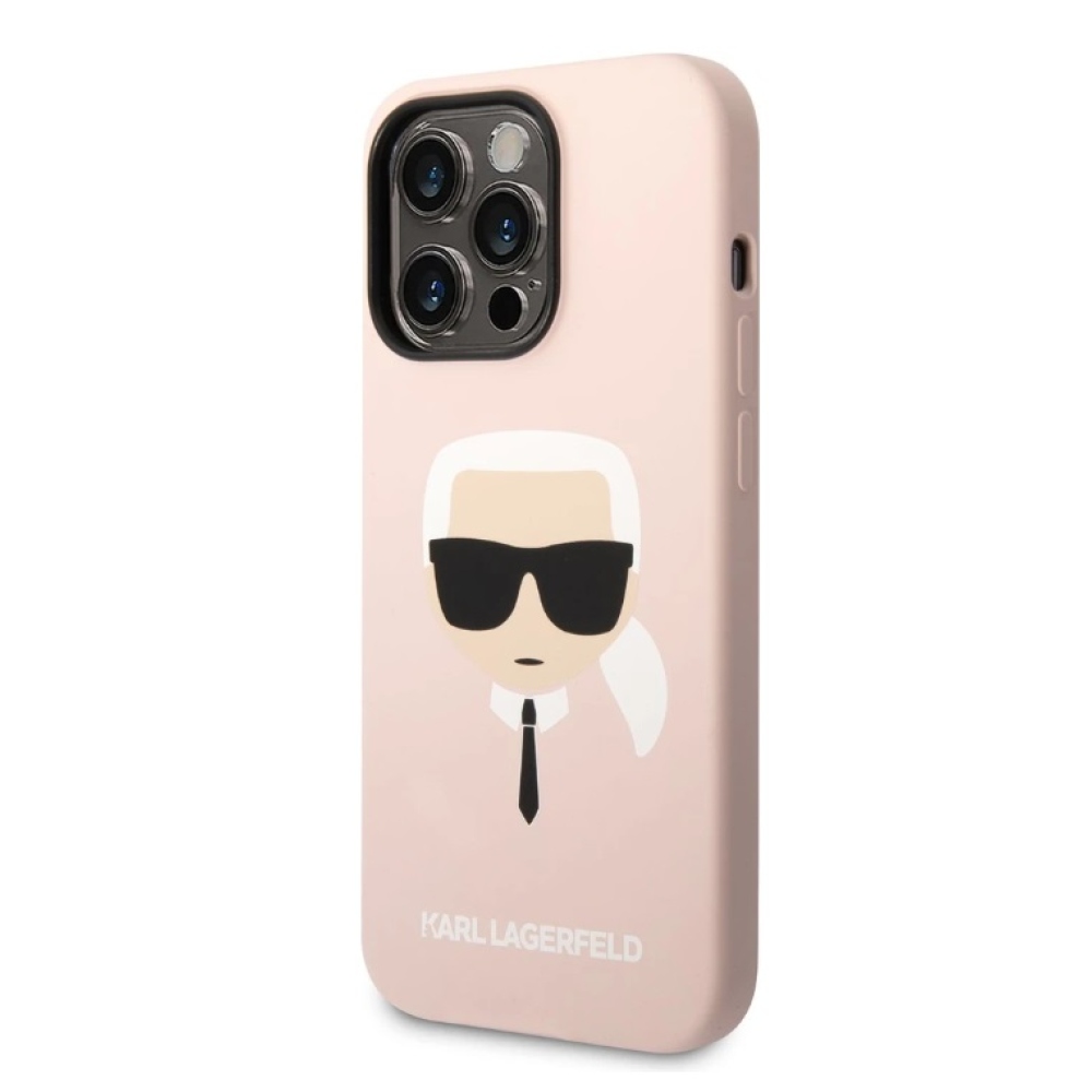 Karl Lagerfeld MagSafe Cover Folyékony szilikon Karl Head iPhone 14 Pro rózsaszínű