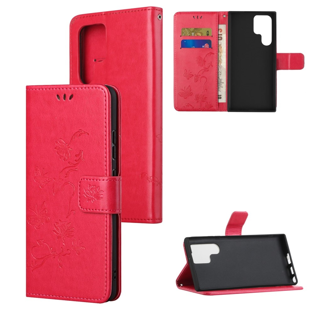 Virágos könyv tok Samsung Galaxy S24 Ultra készülékhez - piros