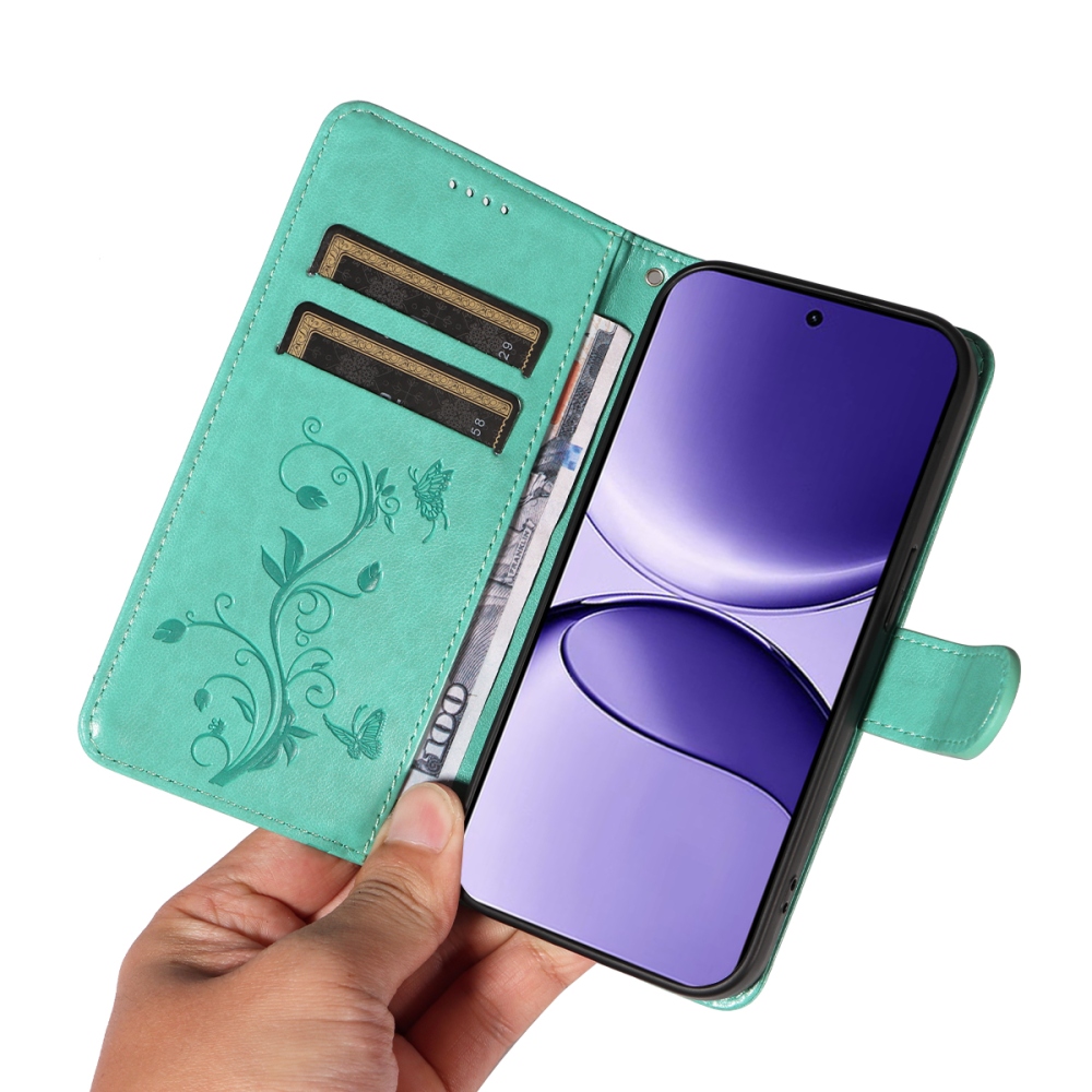 Virágok könyv tok a Xiaomi Poco F7 5G-hez - teal színű