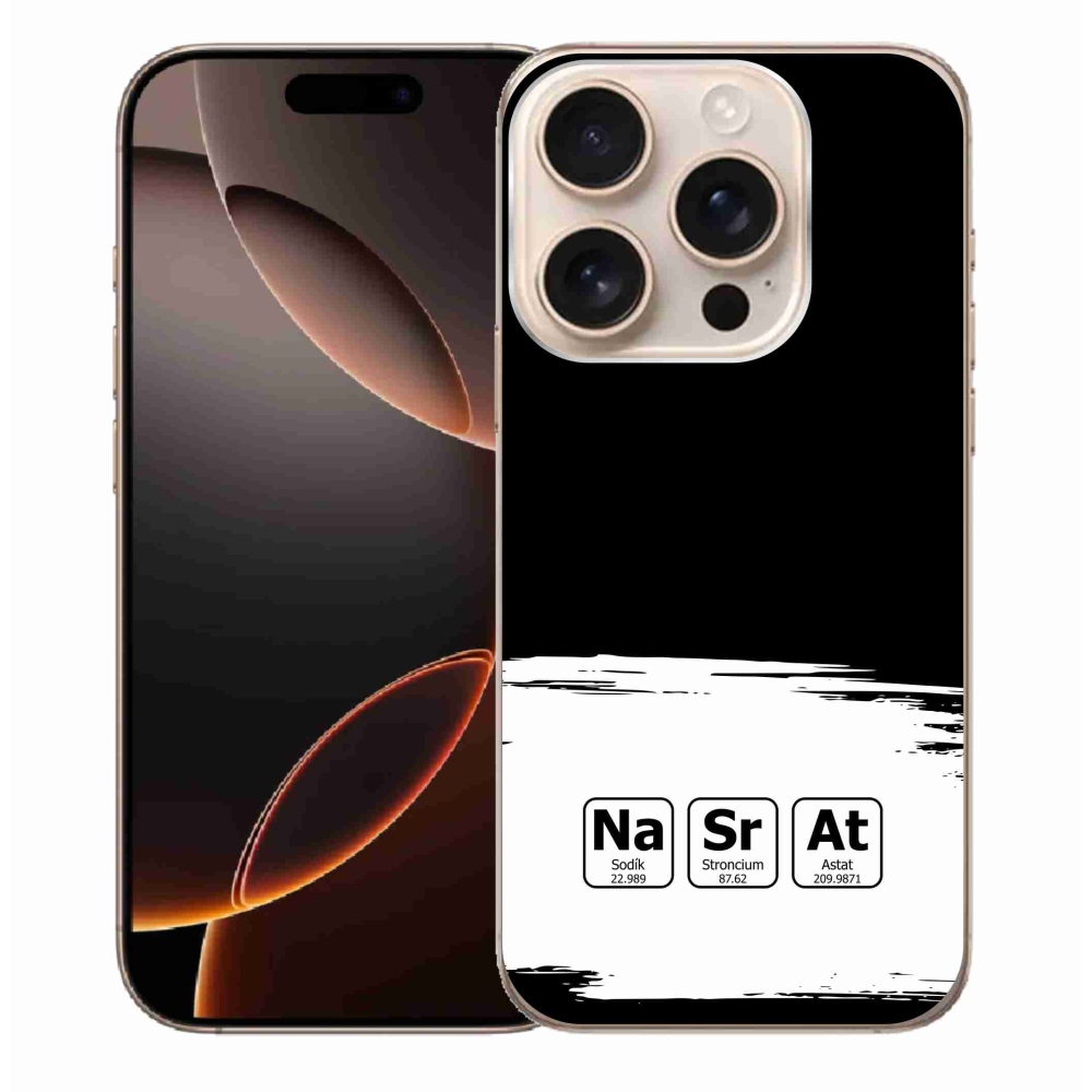 Gél borító mmCase iPhone 16 Pro Max készülékhez - kémiai elemek fehér és fekete háttérrel