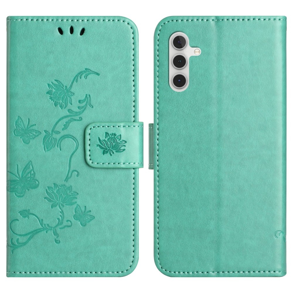 Virágos könyvtáska Samsung Galaxy A36 5G készülékhez - teáskék színű